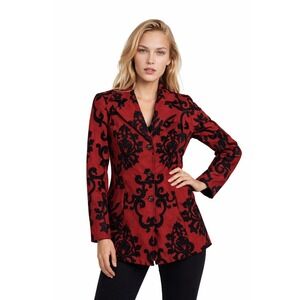 3 Sisters Jacket Women's Size Small Red Black Flocked Damask Velvet Coat Blazer